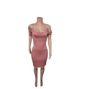 HauteMonde women's rose drape neckline off-the-shoulder bodycon dress L